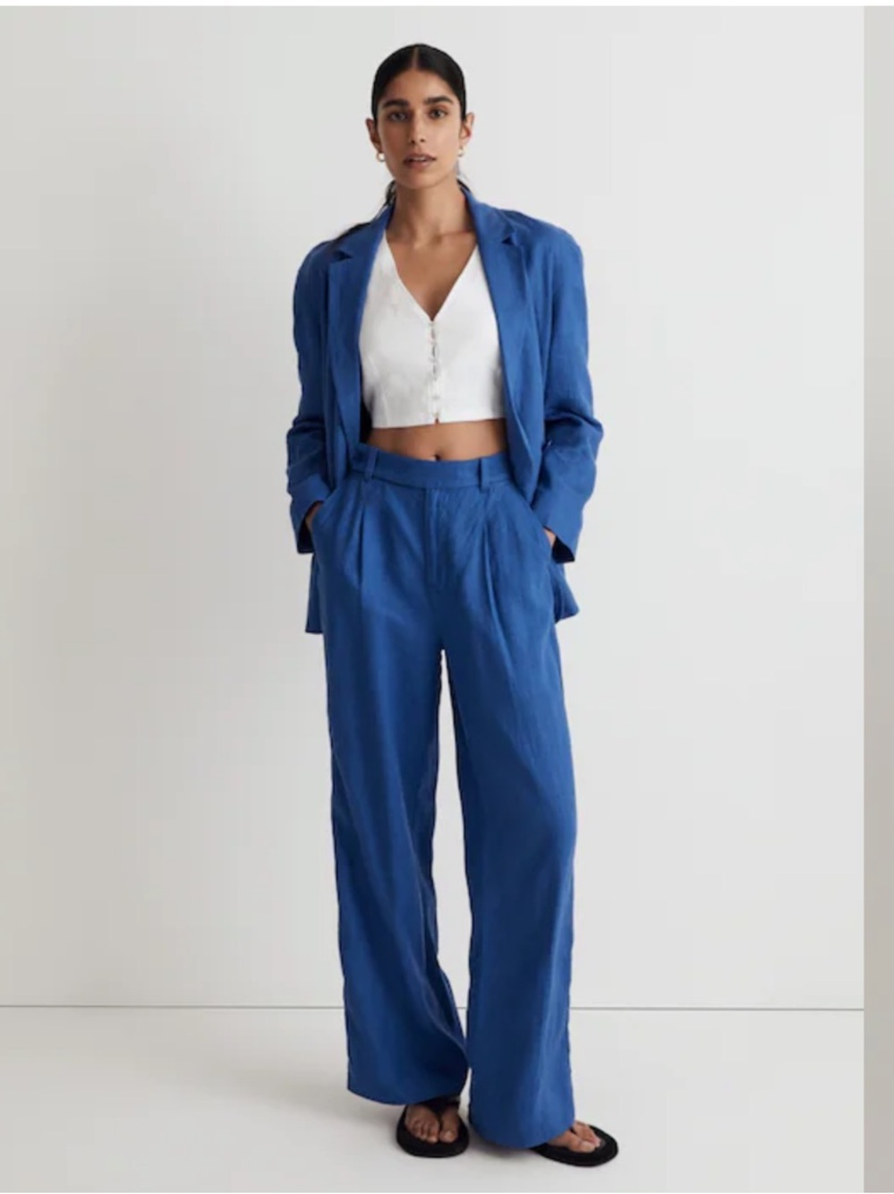 Madewell Linen Oversized Crossover Double Breasted Blue Lightweight Blazer, XS
